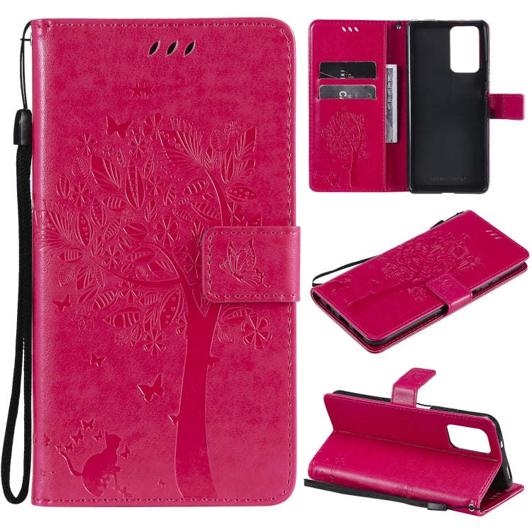 Tree & Cat Pattern Pressed Printing Horizontal Flip PU Leather Case with Holder & Card Slots & Wallet & Lanyard – Lanyard, Card Slot, Flip, For Xiaomi Redmi Note 10 4G, For Xiaomi Redmi Note 10 Pro For Xiaomi Redmi Note 10 Pro Rose Red