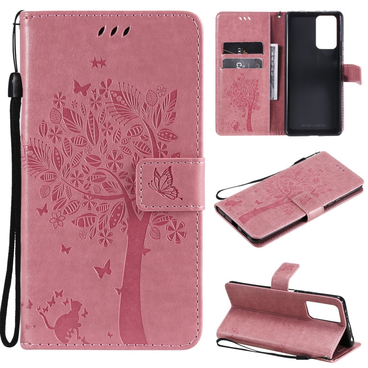 Tree & Cat Pattern Pressed Printing Horizontal Flip PU Leather Case with Holder & Card Slots & Wallet & Lanyard – Lanyard, Card Slot, Flip, For Xiaomi Redmi Note 10 4G, For Xiaomi Redmi Note 10 Pro For Xiaomi Redmi Note 10 Pro Pink
