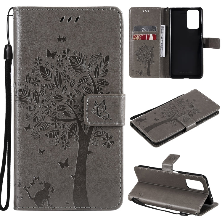 Tree & Cat Pattern Pressed Printing Horizontal Flip PU Leather Case with Holder & Card Slots & Wallet & Lanyard – Lanyard, Card Slot, Flip, For Xiaomi Redmi Note 10 4G, For Xiaomi Redmi Note 10 Pro For Xiaomi Redmi Note 10 Pro Gray