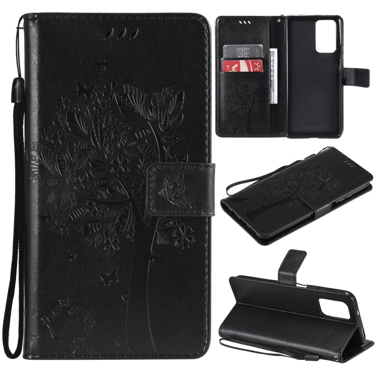 Tree & Cat Pattern Pressed Printing Horizontal Flip PU Leather Case with Holder & Card Slots & Wallet & Lanyard – Lanyard, Card Slot, Flip, For Xiaomi Redmi Note 10 4G, For Xiaomi Redmi Note 10 Pro For Xiaomi Redmi Note 10 Pro Black