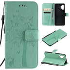 Tree & Cat Pattern Pressed Printing Horizontal Flip PU Leather Case with Holder & Card Slots & Wallet & Lanyard, For Samsung Galaxy A32 4G, For Samsung Galaxy S21 FE For Samsung Galaxy A32 4G Green