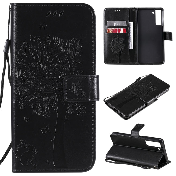 Tree & Cat Pattern Pressed Printing Horizontal Flip PU Leather Case with Holder & Card Slots & Wallet & Lanyard – Lanyard, Card Slot, Flip, For Samsung Galaxy A32 4G, For Samsung Galaxy S21 FE For Samsung Galaxy S21 FE Black