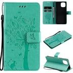 Tree & Cat Pattern Pressed Printing Horizontal Flip PU Leather Case with Holder & Card Slots & Wallet & Lanyard – Lanyard, Card Slot, Flip, For Xiaomi Mi 11 Lite 5G, For Xiaomi Mi 11 Pro For Xiaomi Mi 11 Lite 5G Green