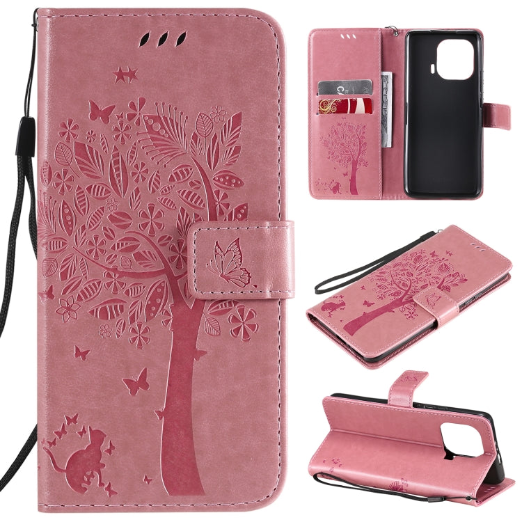 Tree & Cat Pattern Pressed Printing Horizontal Flip PU Leather Case with Holder & Card Slots & Wallet & Lanyard – Lanyard, Card Slot, Flip, For Xiaomi Mi 11 Lite 5G, For Xiaomi Mi 11 Pro For Xiaomi Mi 11 Pro Pink