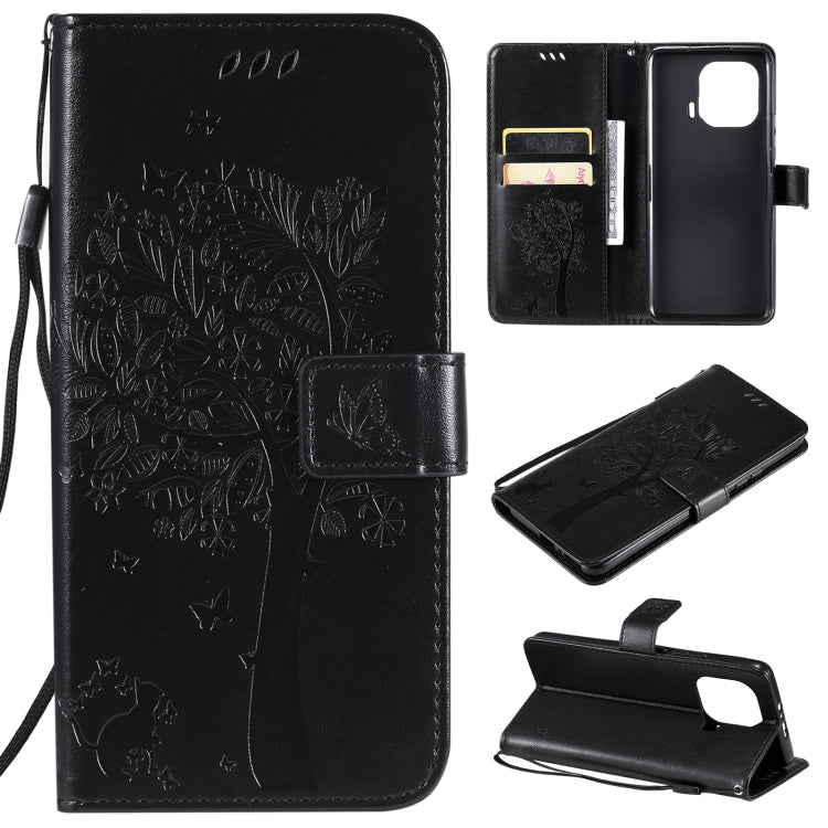 Tree & Cat Pattern Pressed Printing Horizontal Flip PU Leather Case with Holder & Card Slots & Wallet & Lanyard – Lanyard, Card Slot, Flip, For Xiaomi Mi 11 Lite 5G, For Xiaomi Mi 11 Pro For Xiaomi Mi 11 Pro Black