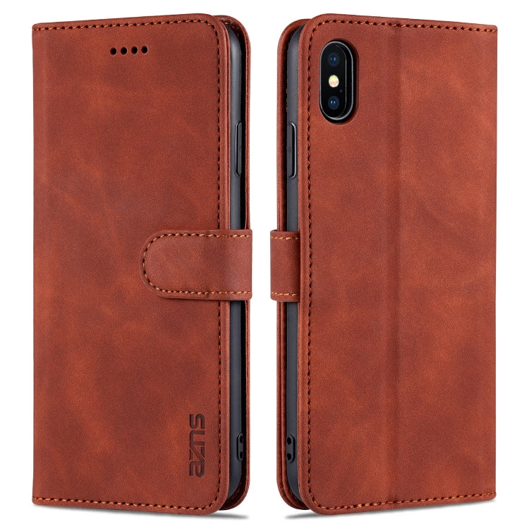 AZNS Skin Feel Calf Texture Horizontal Flip Leather Case with Card Slots & Holder & Wallet, For iPhone XS Max, For iPhone XR For iPhone XS Max Brown