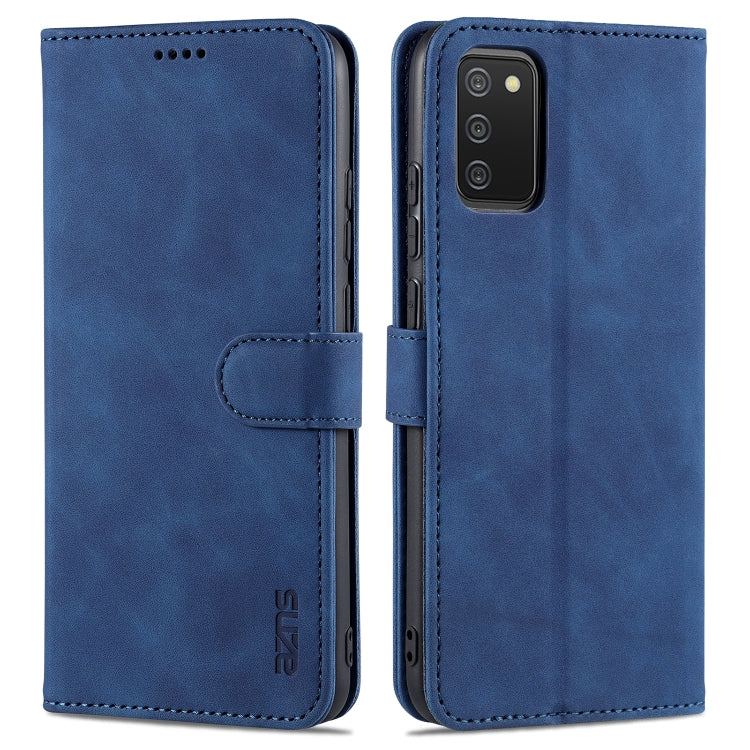 AZNS Skin Feel Calf Texture Horizontal Flip Leather Case with Card Slots & Holder & Wallet, For Samsung Galaxy A02s For Samsung Galaxy A02s Blue