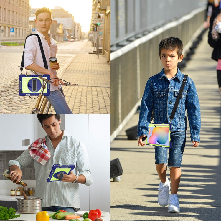 360 Degree Rotation Contrast Color Shockproof Silicone + PC Case with Holder & Hand Grip Strap & Shoulder Strap, For Samsung Galaxy Tab S6 Lite P610/P615, For Samsung Galaxy Tab A 10.1 2019 T515, For Samsung Galaxy Tab A 8.0 2019 T290                  ...