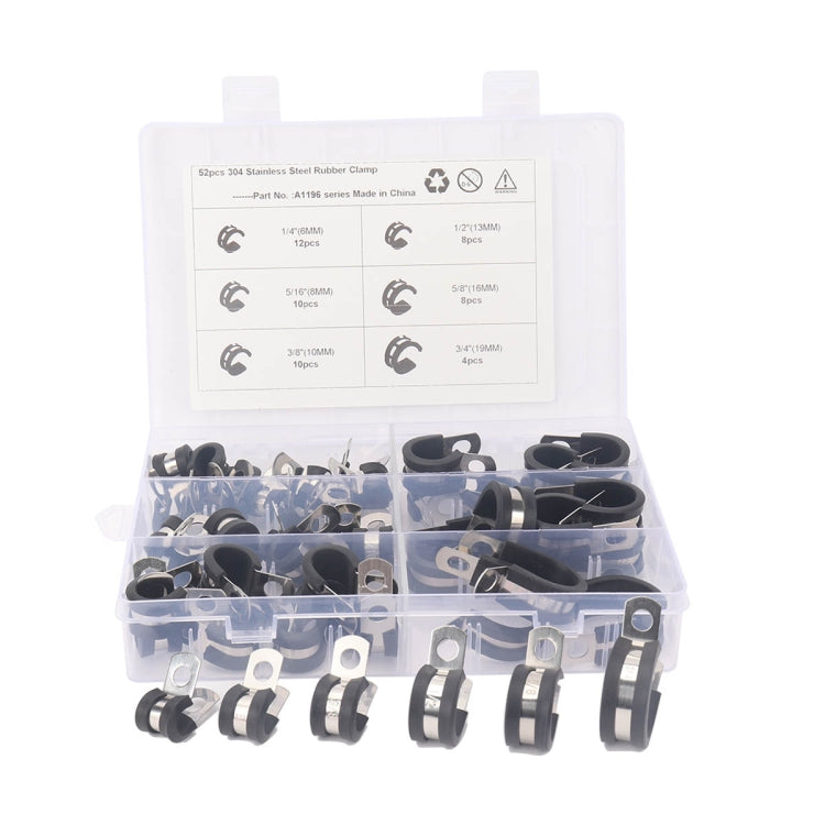 A1196 52 in 1 Car Rubber Cushion Pipe Clamps Stainless Steel Clamps, 52 in 1 52 in 1