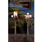 Q02S Fill Light Bluetooth Selfie Stick Tripod Mobile Phone Holder, Q02S(Black), Q02S(White) – Bluetooth, Aluminum Alloy