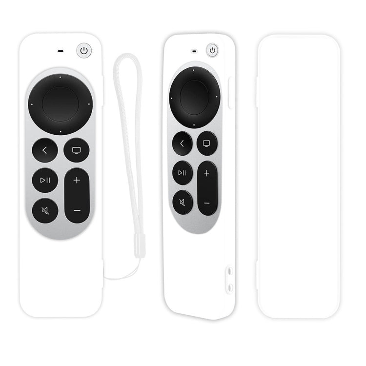 Silicone Protective Case Cover with Rope For Apple TV 4K 4th Siri Remote Controller White