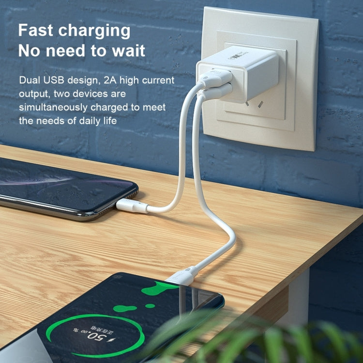 WK WP-U56 2A Dual USB Fast Charging Travel Charger Power Adapter,, EU Plug – Fast Charging, TPU