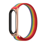 For Xiaomi Mi Band 6 / 5 Mijobs Nylon Loop Plus Strap Replacement Watchband Rainbow Rose Gold