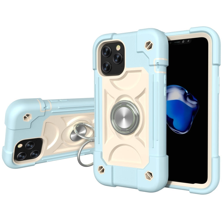 Shockproof Silicone + PC Protective Case with Dual-Ring Holder, For iPhone 12 / 12 Pro, For iPhone 12 Pro Max For iPhone 12 12 Pro Ice Blue