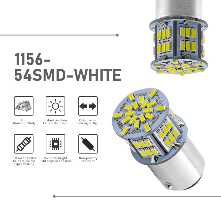 1 Pair E0052 9-14V 1156-54SMD-2835 6000K 1080LM White Light Car Decoding Turn Signal Reversing Light, E0052 – Waterproof, Ultra-thin