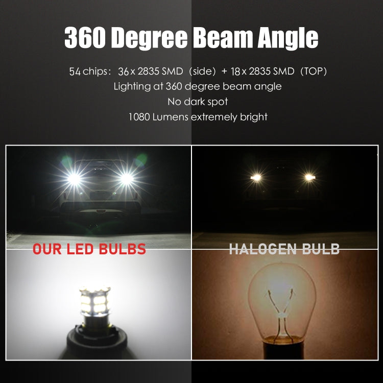 1 Pair E0052 9-14V 1156-54SMD-2835 6000K 1080LM White Light Car Decoding Turn Signal Reversing Light, E0052 – Waterproof, Ultra-thin