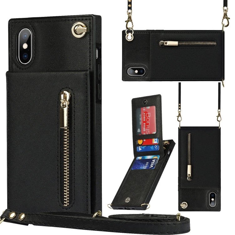 Cross-body Zipper Square TPU+PU Back Cover Case with Holder & Card Slots & Wallet & Strap, For iPhone XS / X, For iPhone XR, For iPhone XS Max For iPhone XS X Black