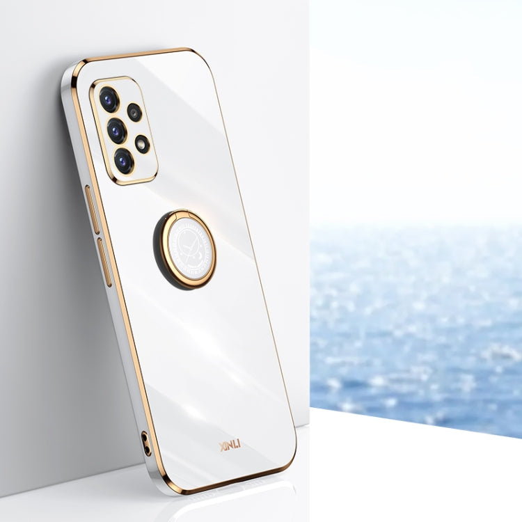 XINLI Straight Edge 6D Electroplate TPU Phone Case with Ring Holder – Ring Holder, TPU, For Samsung Galaxy A22 4G, For Samsung Galaxy A72 5G, For Samsung Galaxy A82 5G, For Samsung Galaxy A52 5G For Samsung Galaxy A52 5G White