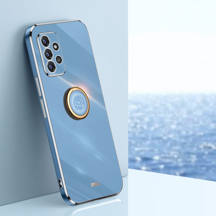 XINLI Straight Edge 6D Electroplate TPU Phone Case with Ring Holder – Ring Holder, TPU, For Samsung Galaxy A22 4G, For Samsung Galaxy A72 5G, For Samsung Galaxy A82 5G, For Samsung Galaxy A52 5G For Samsung Galaxy A72 5G Celestial Blue