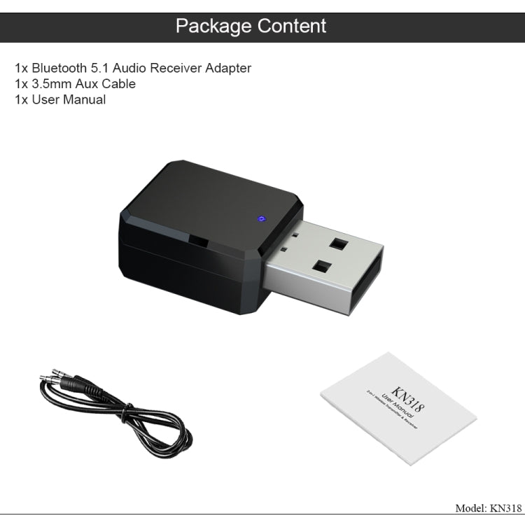 KN318 USB Bluetooth 5.1 Adapter Audio Receiver, KN318 – Bluetooth, TPU
