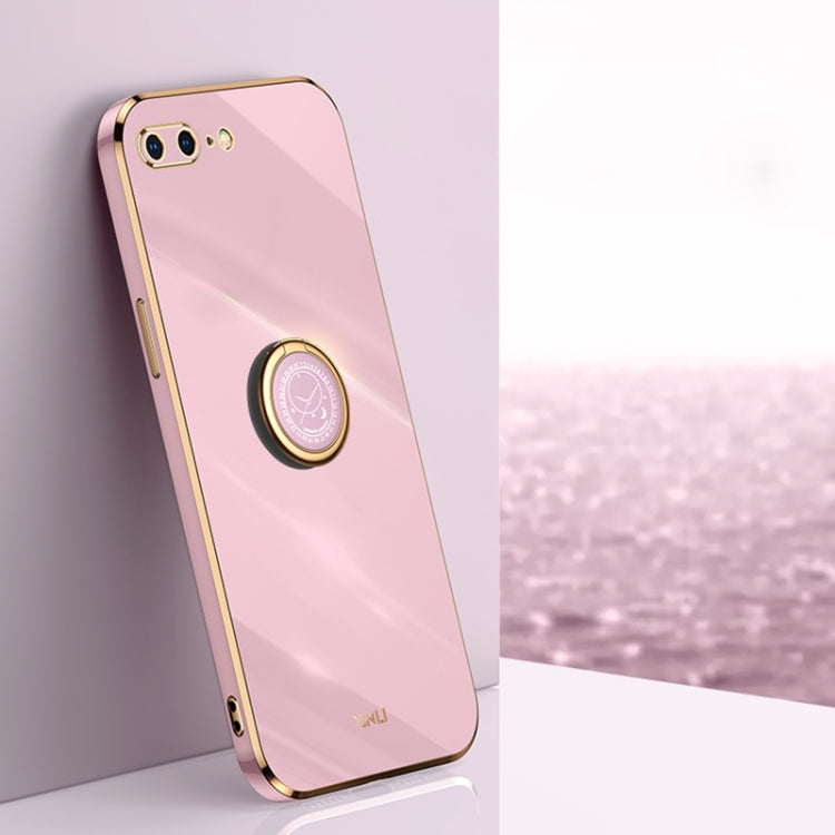 XINLI Phone Case – Straight Edge 6D Electroplate TPU Phone Case with Ring Holder, For... (iPhone 6) For iPhone 8 Plus 7 Plus Cherry Purple