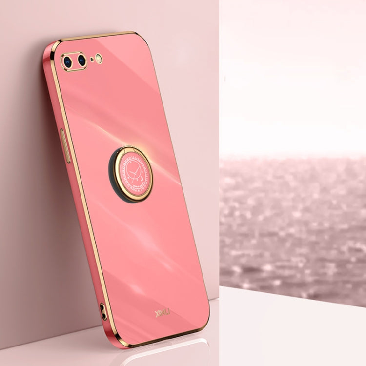 XINLI Phone Case – Straight Edge 6D Electroplate TPU Phone Case with Ring Holder, For... (iPhone 6) For iPhone 8 Plus 7 Plus Hawthorn Red