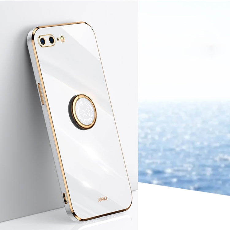 XINLI Phone Case – Straight Edge 6D Electroplate TPU Phone Case with Ring Holder, For... (iPhone 6) For iPhone 8 Plus 7 Plus White
