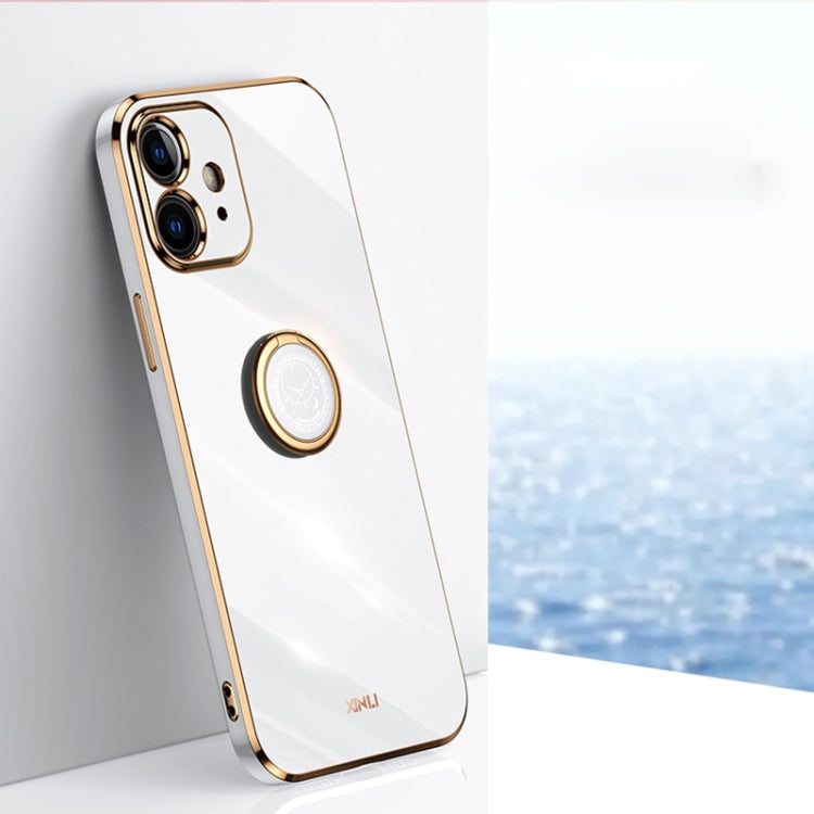 XINLI Phone Case – Straight Edge 6D Electroplate TPU Phone Case with Ring Holder, For... (iPhone 11 Pro Max) For iPhone 12 mini White