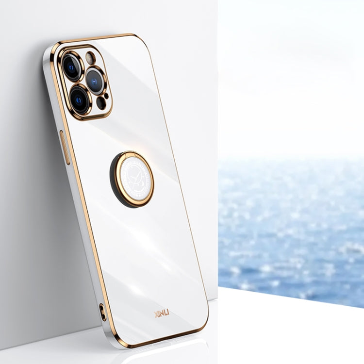 XINLI Phone Case – Straight Edge 6D Electroplate TPU Phone Case with Ring Holder, For... (iPhone 12 Pro) For iPhone 12 Pro Max White