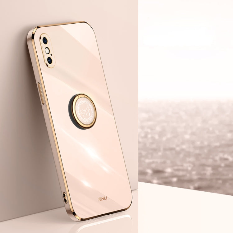 XINLI Phone Case – Straight Edge 6D Electroplate TPU Phone Case with Ring Holder, For... (iPhone 12 Pro) For iPhone X Pink