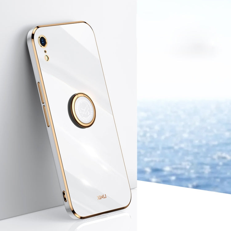 XINLI Straight Edge 6D Electroplate TPU Phone Case with Ring Holder – Ring Holder, TPU, For iPhone XR, For iPhone XS, For iPhone XS Max For iPhone XR White