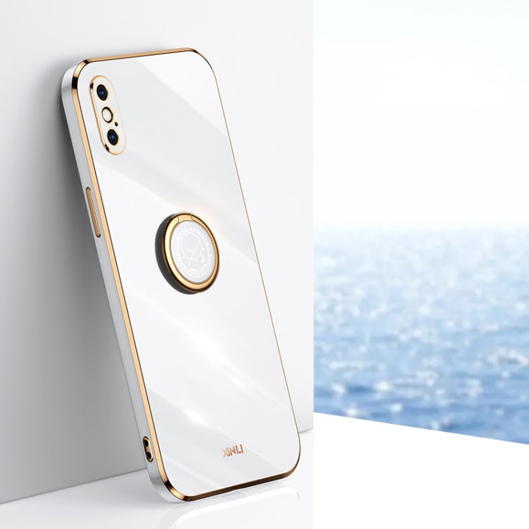 XINLI Straight Edge 6D Electroplate TPU Phone Case with Ring Holder – Ring Holder, TPU, For iPhone XR, For iPhone XS, For iPhone XS Max For iPhone XS Max White