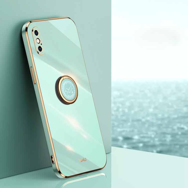XINLI Straight Edge 6D Electroplate TPU Phone Case with Ring Holder – Ring Holder, TPU, For iPhone XR, For iPhone XS, For iPhone XS Max For iPhone XS Max Mint Green