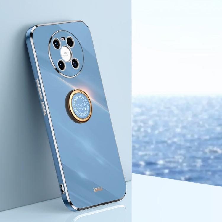 XINLI Straight Edge 6D Electroplate TPU Phone Case with Ring Holder – Ring Holder, TPU, For Huawei Mate 30, For Huawei Mate 30 Pro, For Huawei Mate 40 For Huawei Mate 40 Celestial Blue