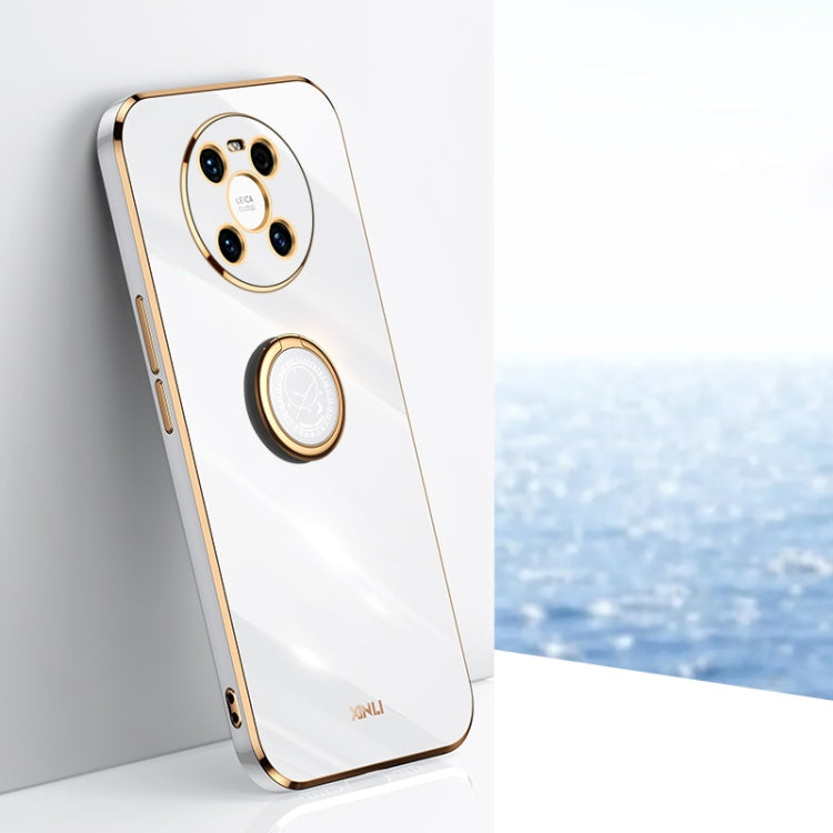 XINLI Straight Edge 6D Electroplate TPU Phone Case with Ring Holder – Ring Holder, TPU, For Huawei Mate 30, For Huawei Mate 30 Pro, For Huawei Mate 40 For Huawei Mate 40 White