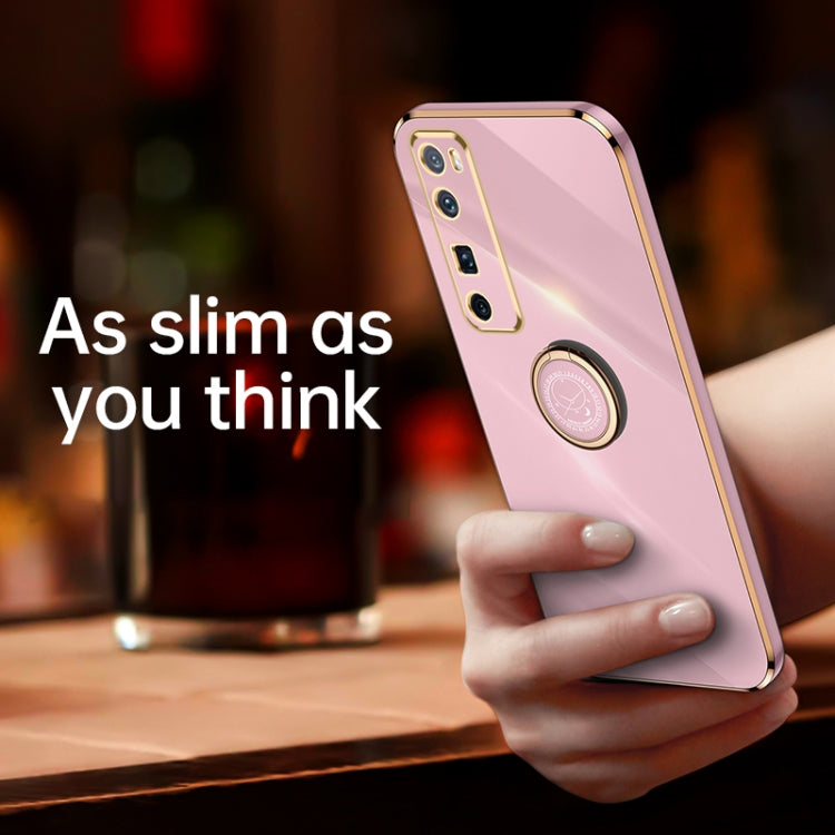 XINLI Straight Edge 6D Electroplate TPU Phone Case with Ring Holder – Ring Holder, TPU, For Huawei nova 7 5G, For Huawei nova 7 Pro 5G, For Huawei nova 7 SE