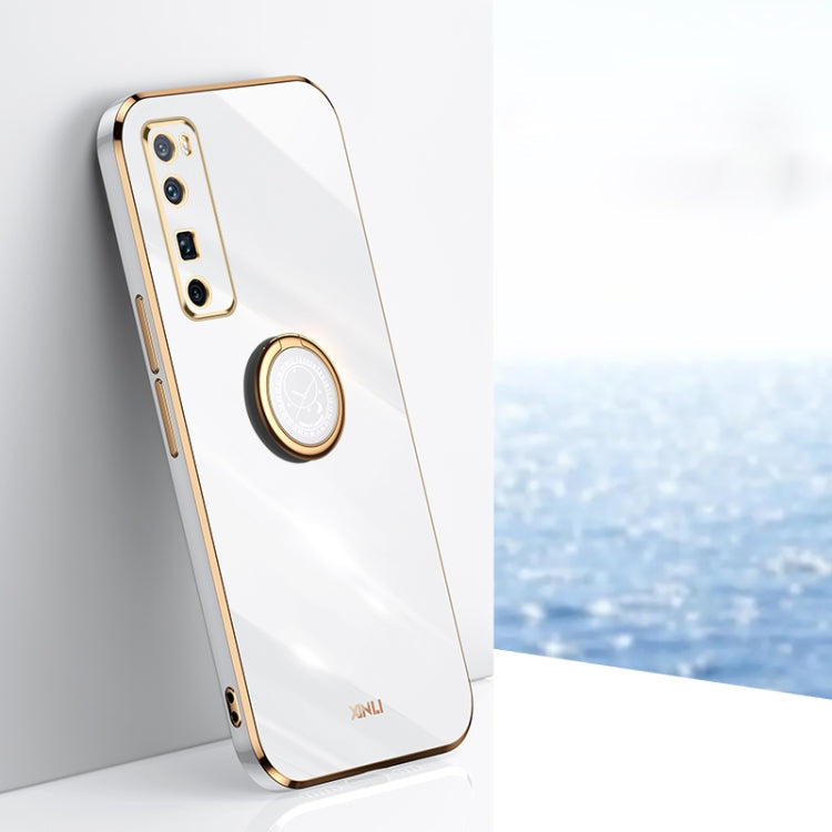 XINLI Straight Edge 6D Electroplate TPU Phone Case with Ring Holder – Ring Holder, TPU, For Huawei nova 7 5G, For Huawei nova 7 Pro 5G, For Huawei nova 7 SE For Huawei nova 7 Pro 5G White