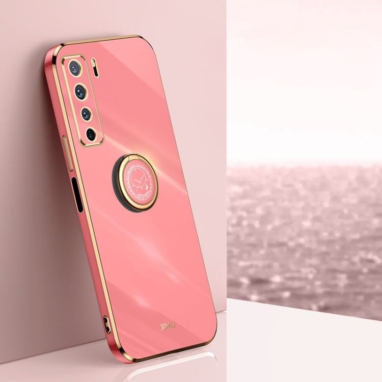 XINLI Straight Edge 6D Electroplate TPU Phone Case with Ring Holder – Ring Holder, TPU, For Huawei nova 7 5G, For Huawei nova 7 Pro 5G, For Huawei nova 7 SE For Huawei nova 7 SE Hawthorn Red