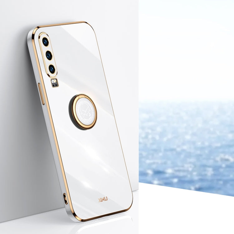 XINLI Straight Edge 6D Electroplate TPU Phone Case with Ring Holder – Ring Holder, TPU, For Huawei P30, For Huawei P30 Pro, For Huawei P30 Lite For Huawei P30 White