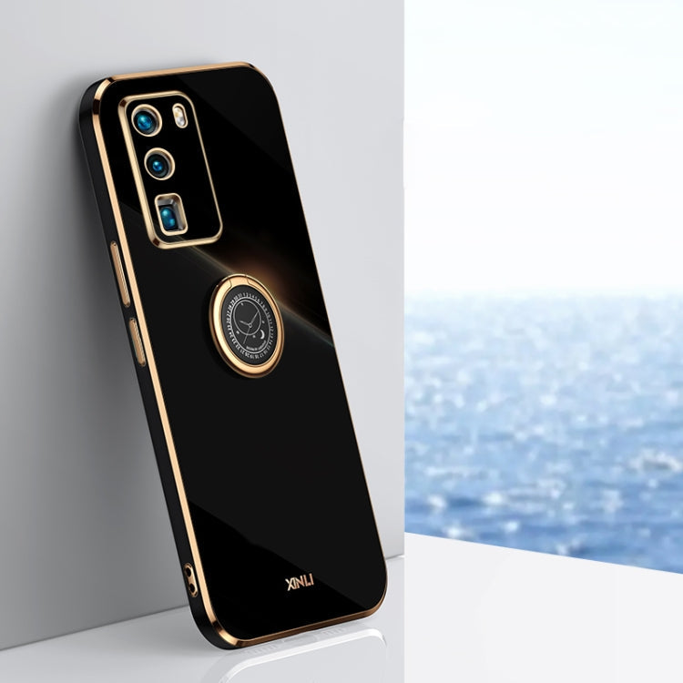 XINLI Straight Edge 6D Electroplate TPU Phone Case with Ring Holder – Ring Holder, TPU, For Huawei P40, For Huawei P40 Pro, For Honor 20