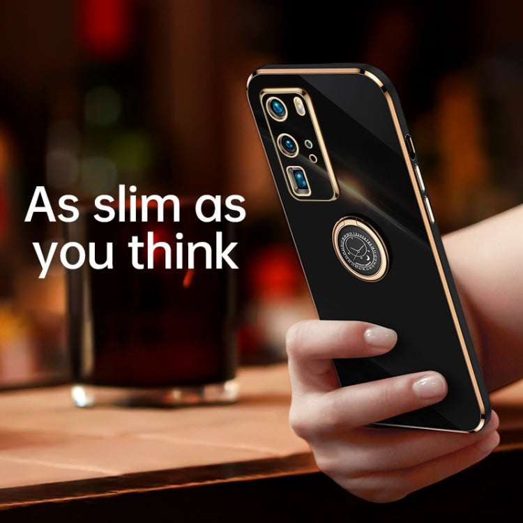XINLI Straight Edge 6D Electroplate TPU Phone Case with Ring Holder – Ring Holder, TPU, For Huawei P40, For Huawei P40 Pro, For Honor 20