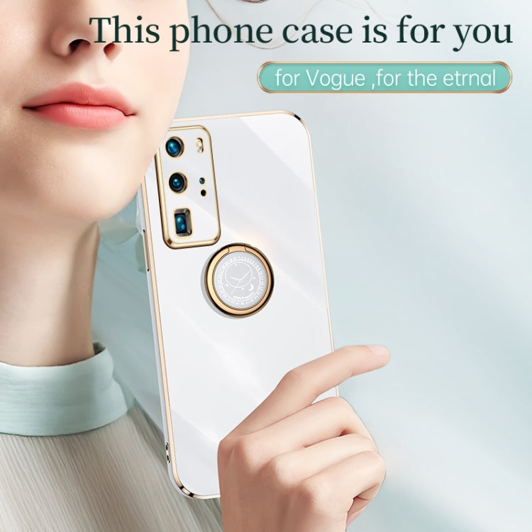 XINLI Straight Edge 6D Electroplate TPU Phone Case with Ring Holder – Ring Holder, TPU, For Huawei P40, For Huawei P40 Pro, For Honor 20