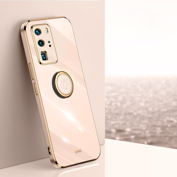 XINLI Straight Edge 6D Electroplate TPU Phone Case with Ring Holder – Ring Holder, TPU, For Huawei P40, For Huawei P40 Pro, For Honor 20 For Huawei P40 Pro Pink