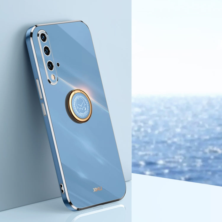 XINLI Straight Edge 6D Electroplate TPU Phone Case with Ring Holder – Ring Holder, TPU, For Huawei P40, For Huawei P40 Pro, For Honor 20 For Honor 20 Celestial Blue