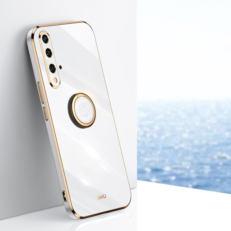 XINLI Straight Edge 6D Electroplate TPU Phone Case with Ring Holder – Ring Holder, TPU, For Huawei P40, For Huawei P40 Pro, For Honor 20 For Honor 20 White