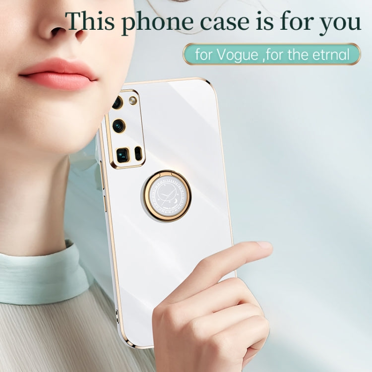 XINLI Straight Edge 6D Electroplate TPU Phone Case with Ring Holder – Ring Holder, TPU, For Honor 30 Pro, For Honor 30S, For Honor 30 Youth