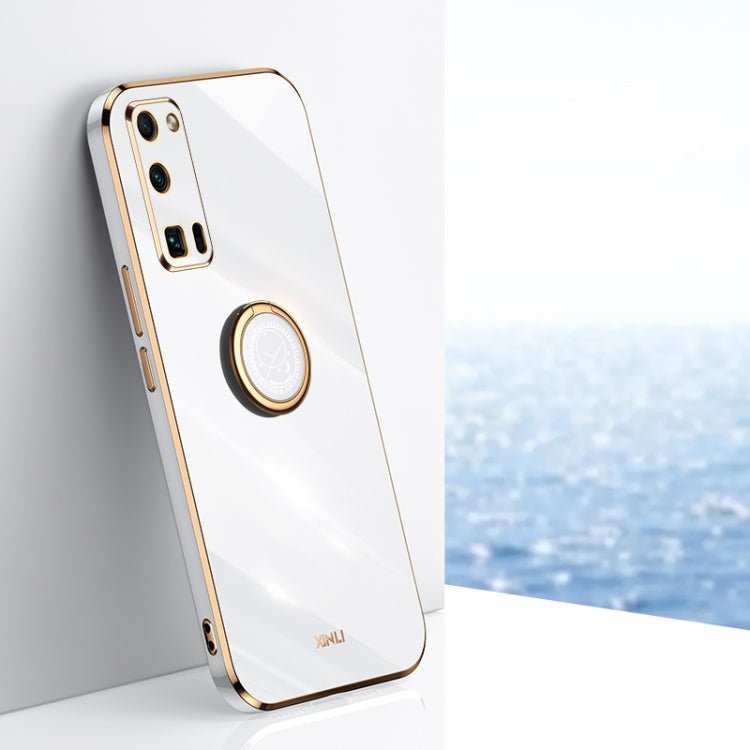 XINLI Straight Edge 6D Electroplate TPU Phone Case with Ring Holder – Ring Holder, TPU, For Honor 30 Pro, For Honor 30S, For Honor 30 Youth For Honor 30 Pro White