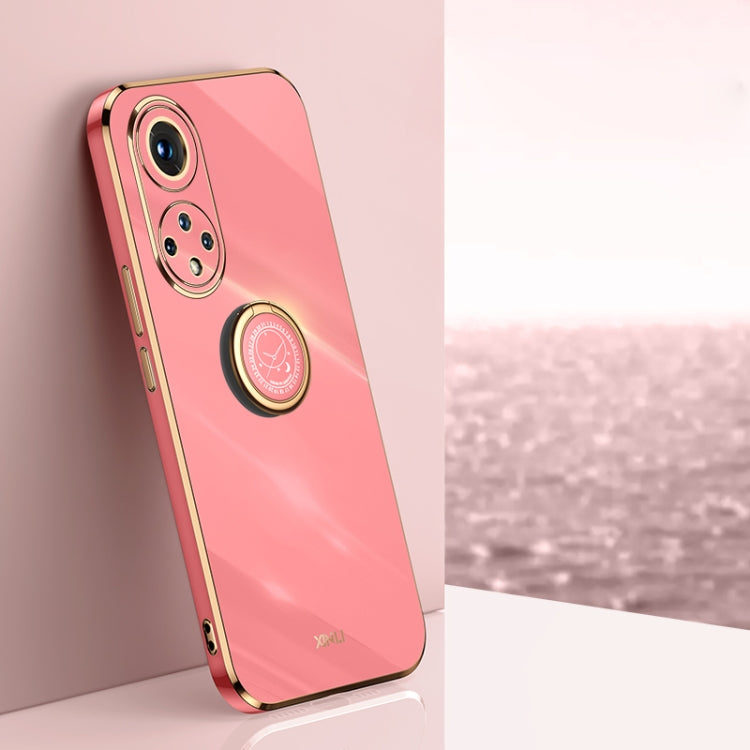 XINLI Straight Edge 6D Electroplate TPU Phone Case with Ring Holder – Ring Holder, TPU, For Honor 50, For Honor 50 SE, For Honor Play 3 For Honor 50 Pink