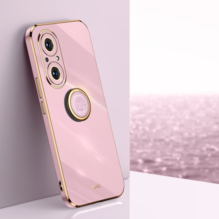 XINLI Straight Edge 6D Electroplate TPU Phone Case with Ring Holder – Ring Holder, TPU, For Honor 50, For Honor 50 SE, For Honor Play 3 For Honor 50 SE Cherry Purple