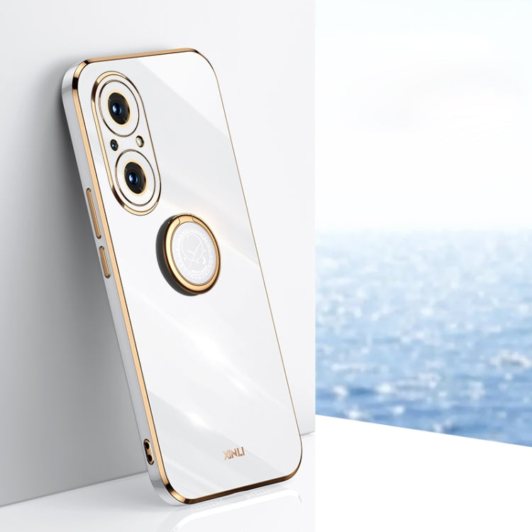 XINLI Straight Edge 6D Electroplate TPU Phone Case with Ring Holder – Ring Holder, TPU, For Honor 50, For Honor 50 SE, For Honor Play 3 For Honor 50 SE White